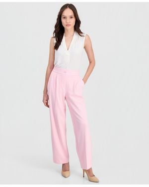 Anne Klein Essentials Petite Pleated Faux-fly Pull-on Pants - Pink