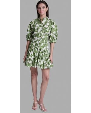 BCBGMAXAZRIA Paisley Print Puff-sleeve Dress - Green