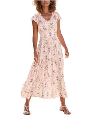 Lascana Floral A-line V-neck Midi Dress - Pink
