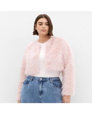 City Chic Angelica Faux Fur Crop Jacket - White