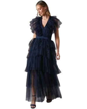 Coast Mesh V-neck Halter Tiered Maxi Dress - Blue