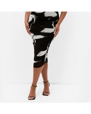 City Chic Dana Blur Print Mesh Skirt - Black