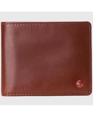 Alpine Swiss Genuine Leather Passcase Bifold Wallet Rfid Safe 2 Id Windows - Red