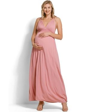 Hello Miss Maternity V-neck Tie Strap Empire Waist Maxi Dress - Pink