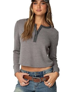 Edikted Ruth Henley Waffle Top - Gray