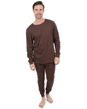 Leveret Matching Family Two Piece Cotton Long Sleeve Shirt And Pants Solid Color Pajamas - Brown