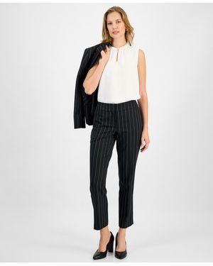 Kasper Pinstriped Straight-leg Pants - Black
