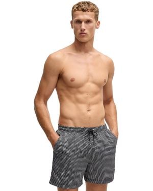 BOSS Boss By Monogram-print Swim Shorts - Gray