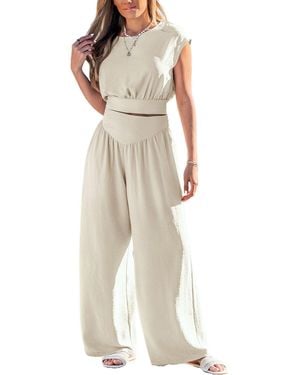 CUPSHE Short Sleeve Tie-back Matching Sets - Natural