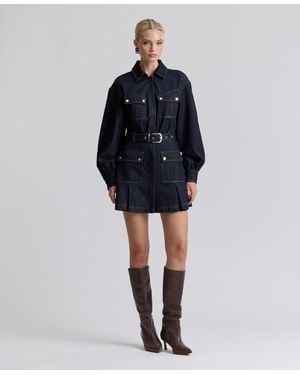 Avec Les Filles Stretch Denim Belted Cargo Mini Dress - Black