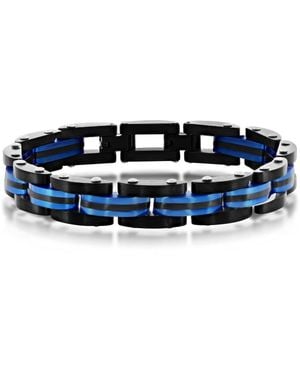 Metallo Stainless Steel Two-toned Striped Link Bracelet - Blue