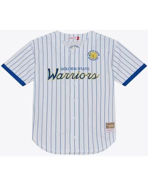 Mitchell & Ness Golden State Warriors Head Coach Pinstripe Mesh Full-button Baseball Jersey - Blue