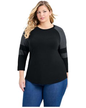 Avenue Plus Size Splice Sleeve Color Top - Blue