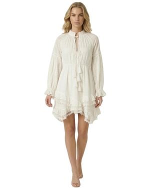 Modenaire Boho Tassel-tie Neck Mini Dress - White
