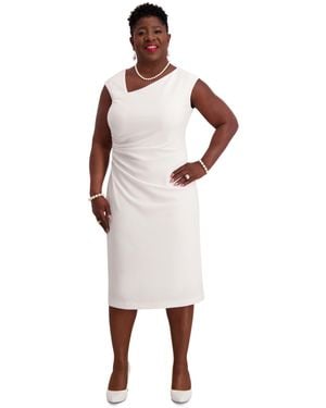 Kasper Asymmetrical-neck Midi Dress - White