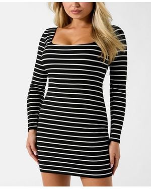 Guess Long-sleeve Chrystle Square Neck Bodycon Short Dress - Blue