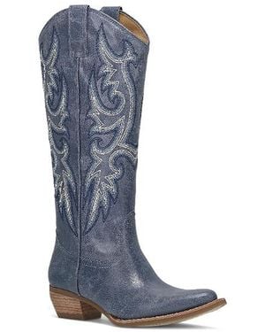 FRYE and CO Irlene Tall Deco Stitch Almond Toe Boots - Blue