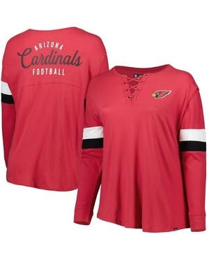 KTZ Arizona S Plus Size Athletic Varsity Lace-up V-neck Long Sleeve T-shirt - Red