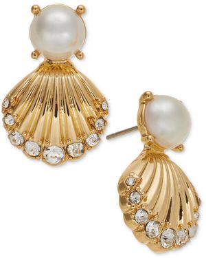 Charter Club Gold-tone Pave Shell & Imitation Pearl Stud Earrings - Metallic