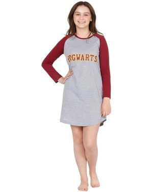 Harry Potter Girls' Hogwarts House Crest Varsity Raglan Kids Long-sleeve Nightgown - Red