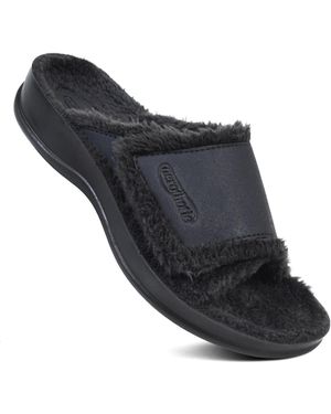 AEROTHOTIC Hadley Cozy Faux Fur Slipper - Black