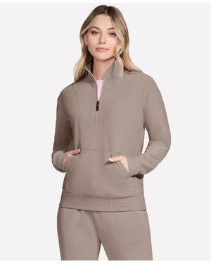 Skechers Go Luxe Ribbed Knit Quarter Zip Jacket - Brown