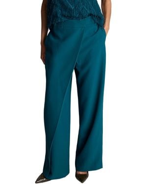 Kenneth Cole High-rise Asymmetric Crossover Wide-leg Pants - Blue