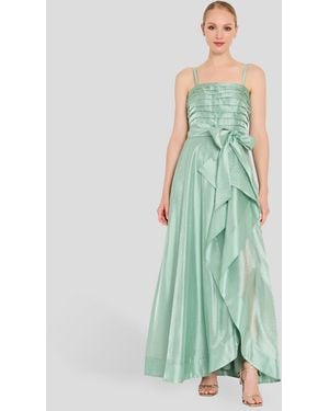 Tahari Ruched Bodice Ruffle Front Gown - Green