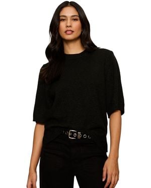 Sanctuary Petite Sequin Short-sleeve Side-slit Sweater - Black