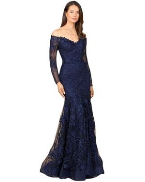 Lara Off Shoulder Long Sleeve Mermaid Gown - Blue