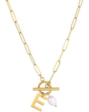 Adornia Tarnish Resistant Gold Natural Freshwater Pearl Initial toggle Necklace - Metallic