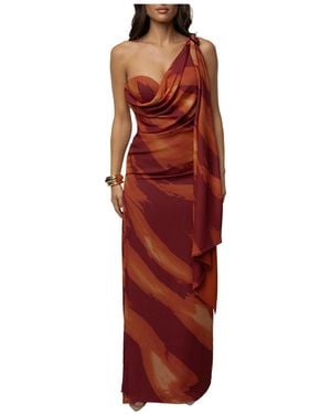 JLUXLABEL Gallery Night One-shoulder Asymmetric Drape Maxi Dress - Red