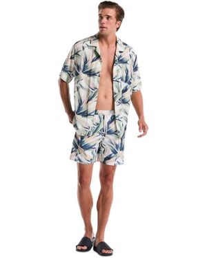 Original Penguin Volley Succulent Print Elastic Waist Swim Trunk - Blue