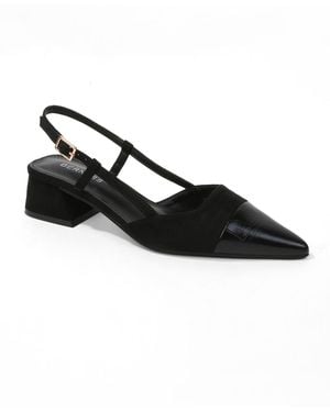 BERNESS Fay Croco Texture Toe Cap Low Block Heel Slingback - Black