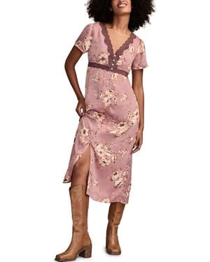 Lucky Brand Lace Trim Floral Midi Dress - Pink