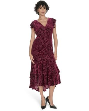 Tommy Hilfiger Burnout Velvet Ruffled High-low Dress - Red