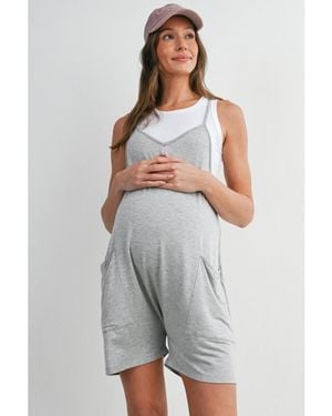 Hello Miss Maternity Sleeveless Loose Fit V-neck Romper - Gray