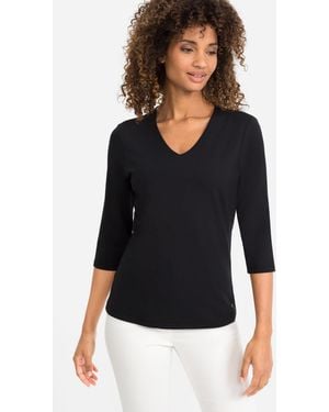 Olsen 3/4 Sleeve V-neck T-shirt - Black