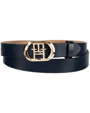 Tommy Hilfiger Rounded Monogram Plaque Buckle Dress Belt - Blue