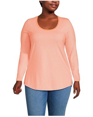 Lands' End Plus Size Long Sleeve Power Performance Scoop Neck Curved Hem Tunic Tee - Orange