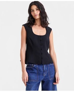 On 34th Crepe Button Front Vest - Blue