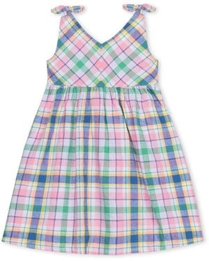 Hope & Henry Girls' Sleeveless Bow Shoulder Swing Dress - Blue