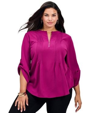 Avenue Plus Size Hailey Zip Front Pintuck Blouse - Pink