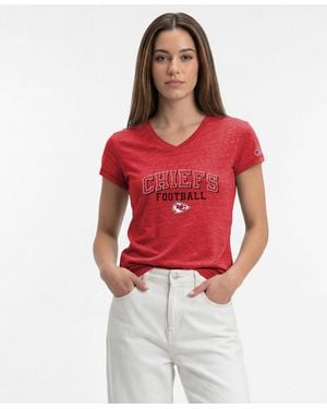 Champion Kansas City Chiefs Triumph Tri-blend V-neck Distressed Graphic T-shirt - Red
