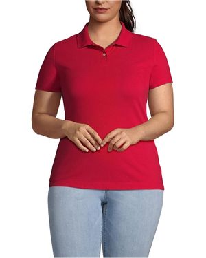 Lands' End Plus Size Short Sleeve Basic Mesh Polo Shirt - Red