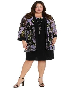 R & M Richards Plus Size 2-pc. Floral-print Jacket & Dress Set - Black