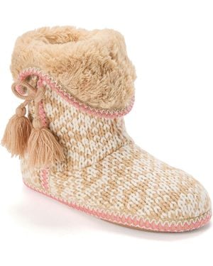 Dearfoams Becky Knit Bootie Slippers - Natural