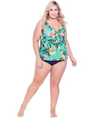 Avenue Plus Size Hi Waist Swim Brief - Blue