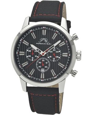 Porsamo Bleu Ryder Chronograph Black Canvas Band Silver Tone Watch 44 Mm - Gray