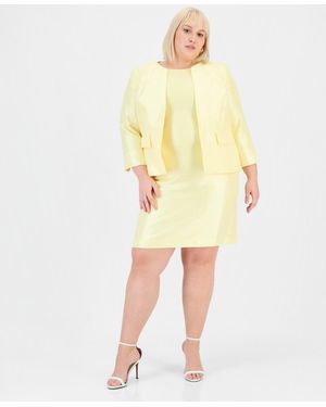 Le Suit Plus Size Open-front Jacket & Sleeveless Sheath Dress - Yellow
